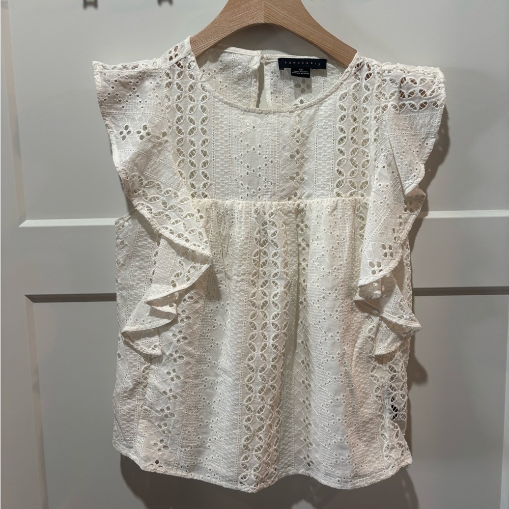 Sanctuary White Eyelet Ruffle Blouse